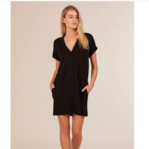 Bobi Los Angeles Rolled Cuff T-Shirt Dress in Black, size Large